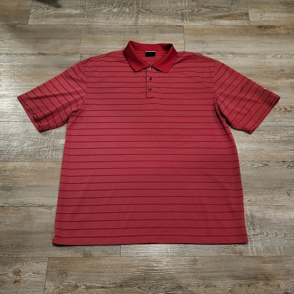 Nike Golf Knitted Polo Dri Fit Moisture Wicking Red Striped Mens Size Large